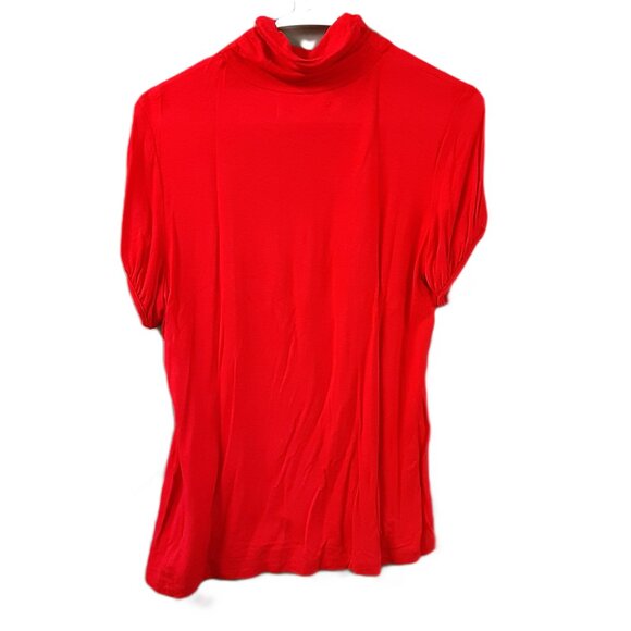 August Silk Woman's Top Size MEDIUM, Red, Short Sleeve, High Collar. Pullover - Picture 2 of 6